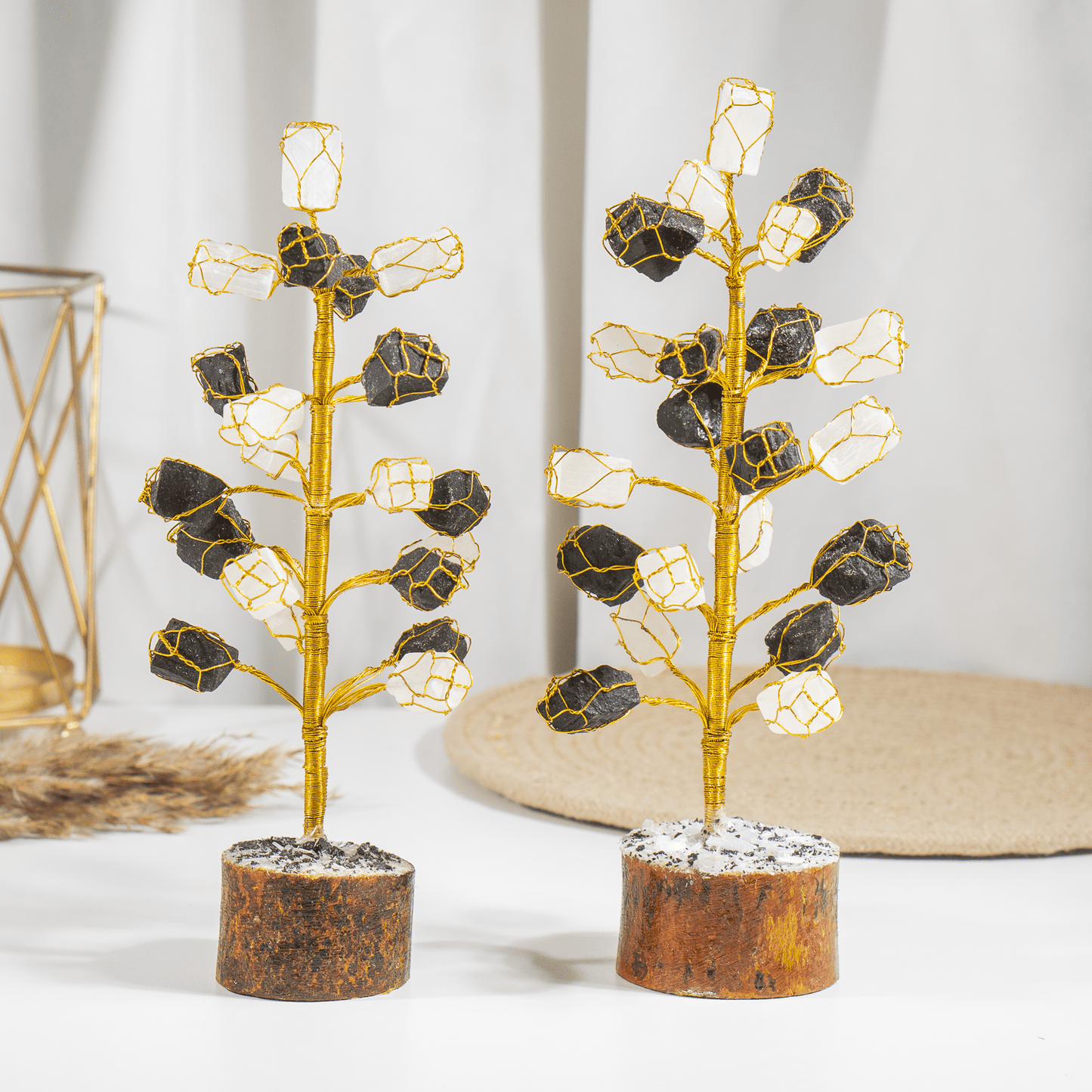 Gemstone Tree | Selenite & Black Tourmaline | Feng Shui Decor | Crystal Healing Tree | Protection & Positive Energy | Home & Office Decor