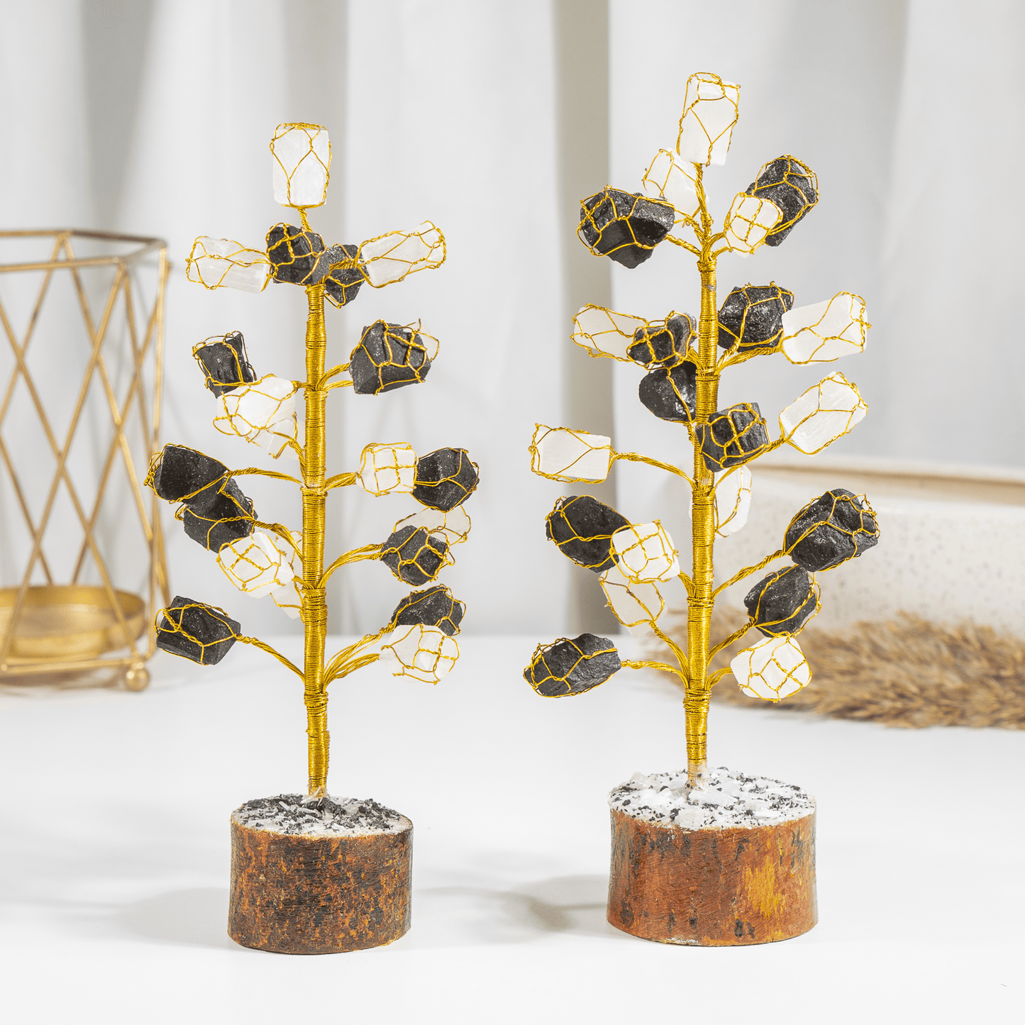 Gemstone Tree | Selenite & Black Tourmaline | Feng Shui Decor | Crystal Healing Tree | Protection & Positive Energy | Home & Office Decor