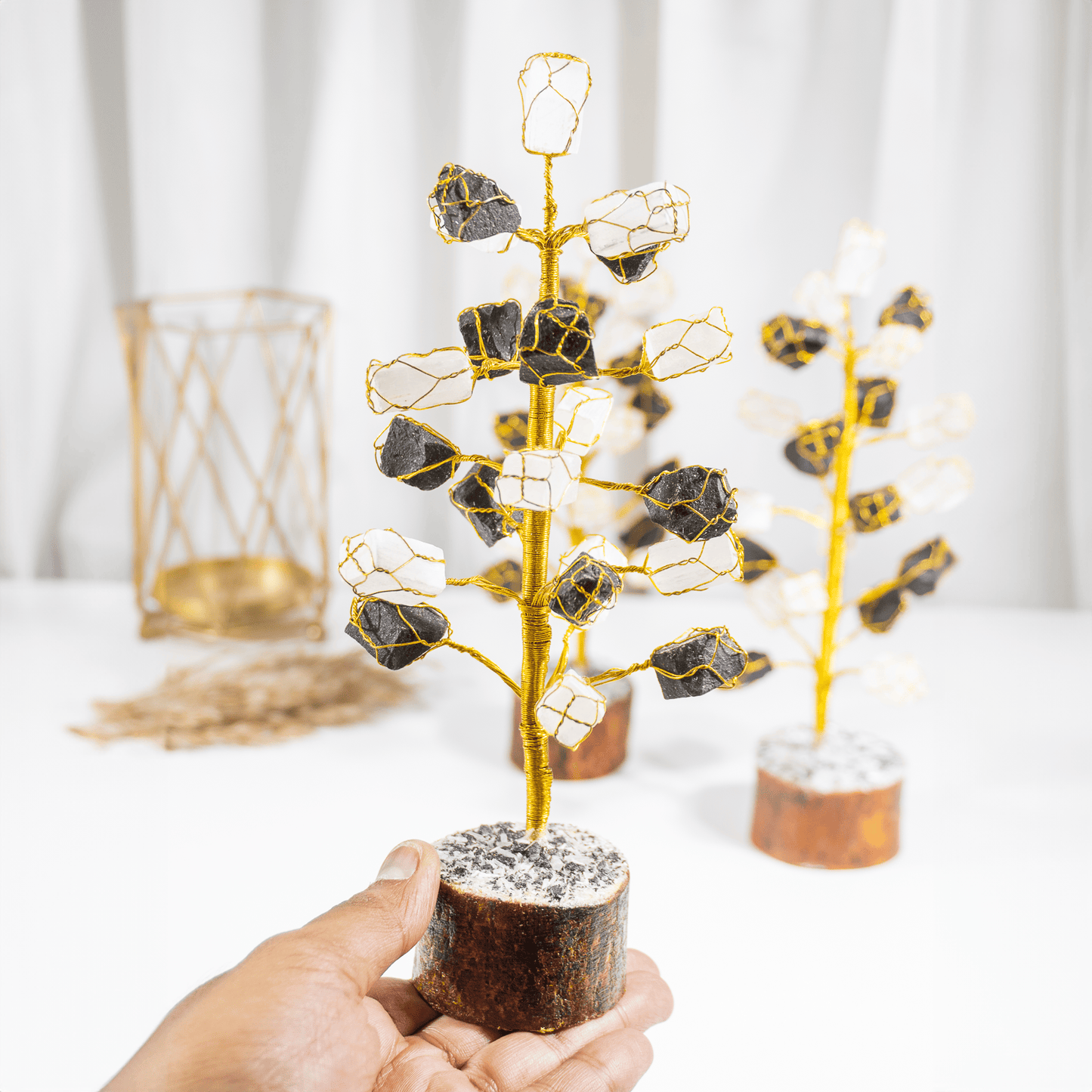 Gemstone Tree | Selenite & Black Tourmaline | Feng Shui Decor | Crystal Healing Tree | Protection & Positive Energy | Home & Office Decor