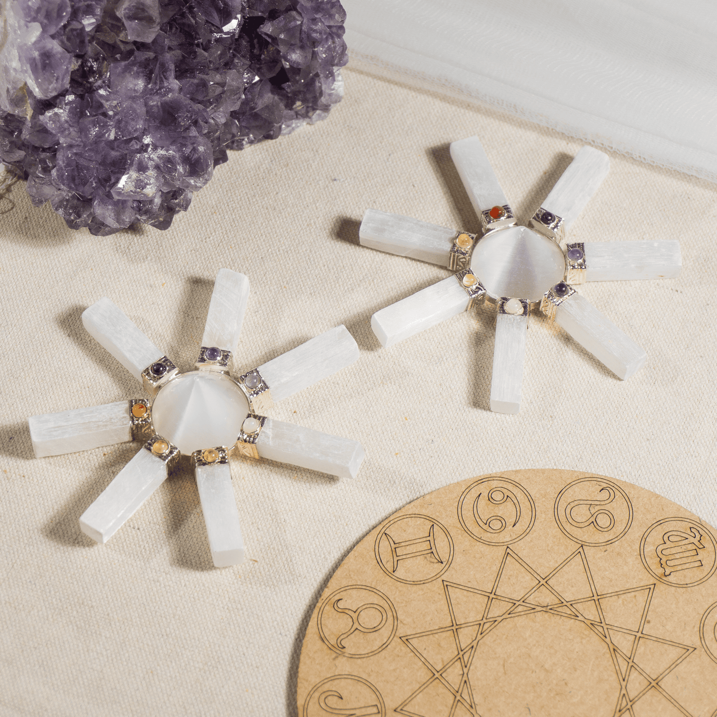 Selenite 7 Point Energy Generator with Crystal Pyramid