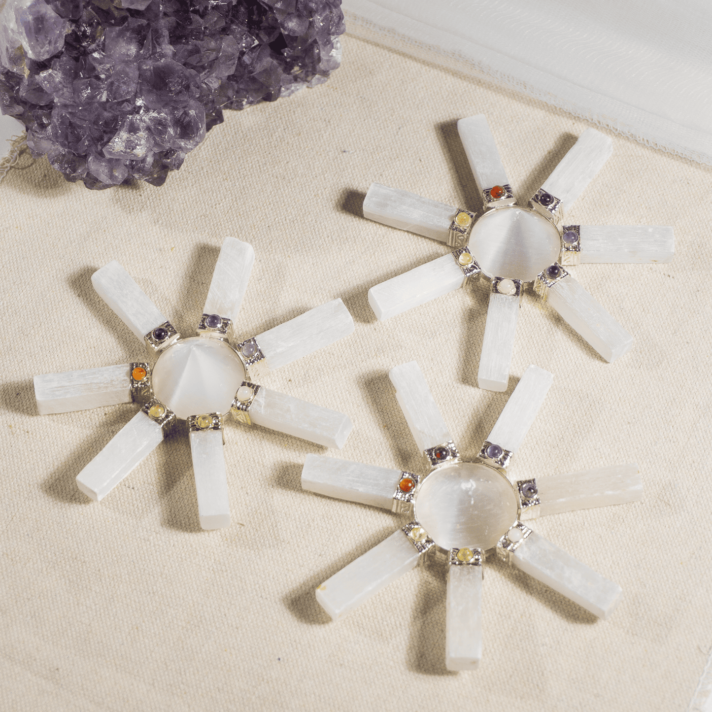 Selenite 7 Point Energy Generator with Crystal Pyramid