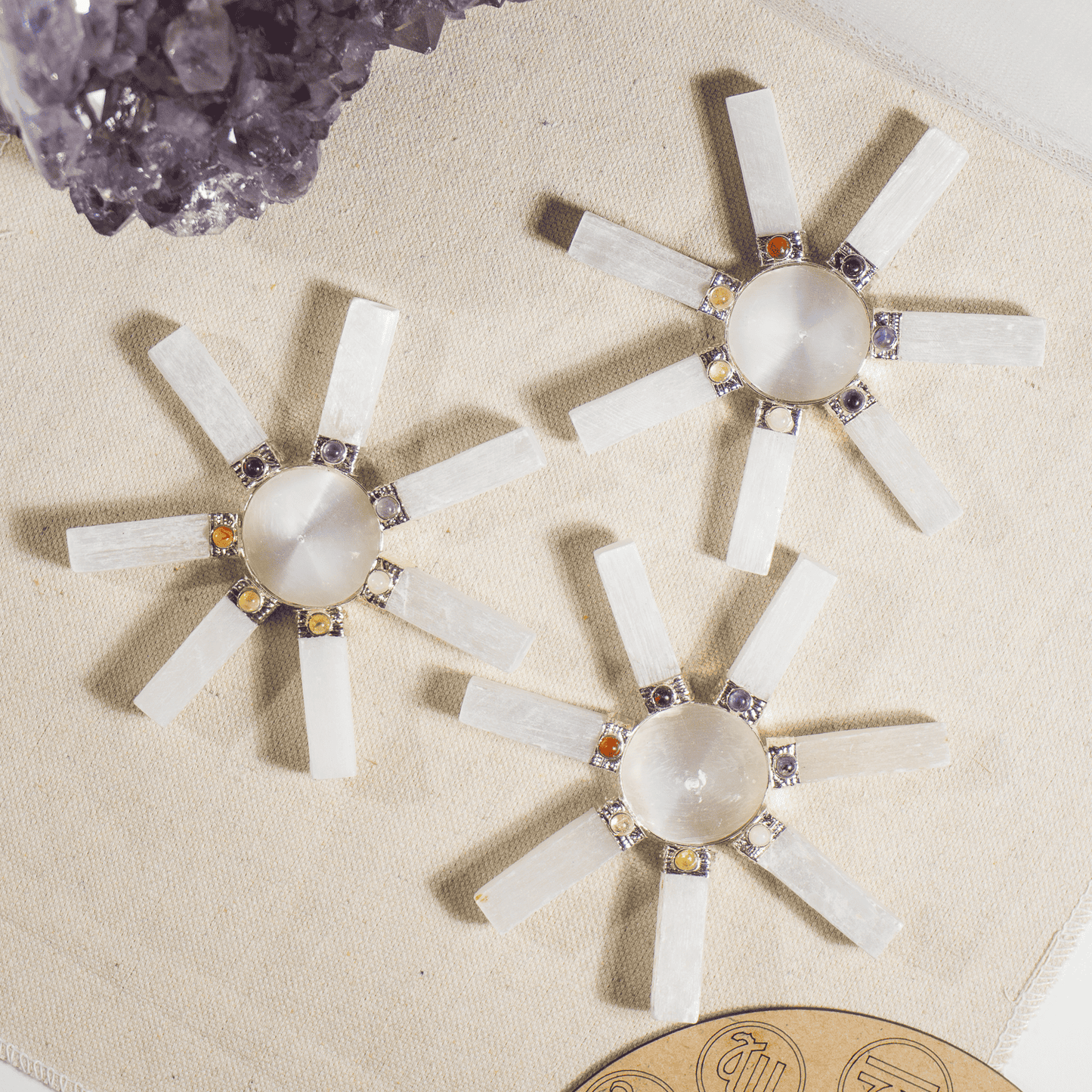Selenite 7 Point Energy Generator with Crystal Pyramid