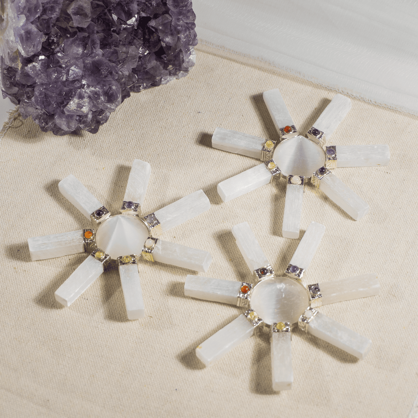 Selenite 7 Point Energy Generator with Crystal Pyramid