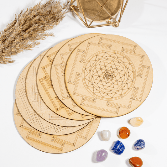 6" Wooden Shree Yantra Crystal Grid Plate