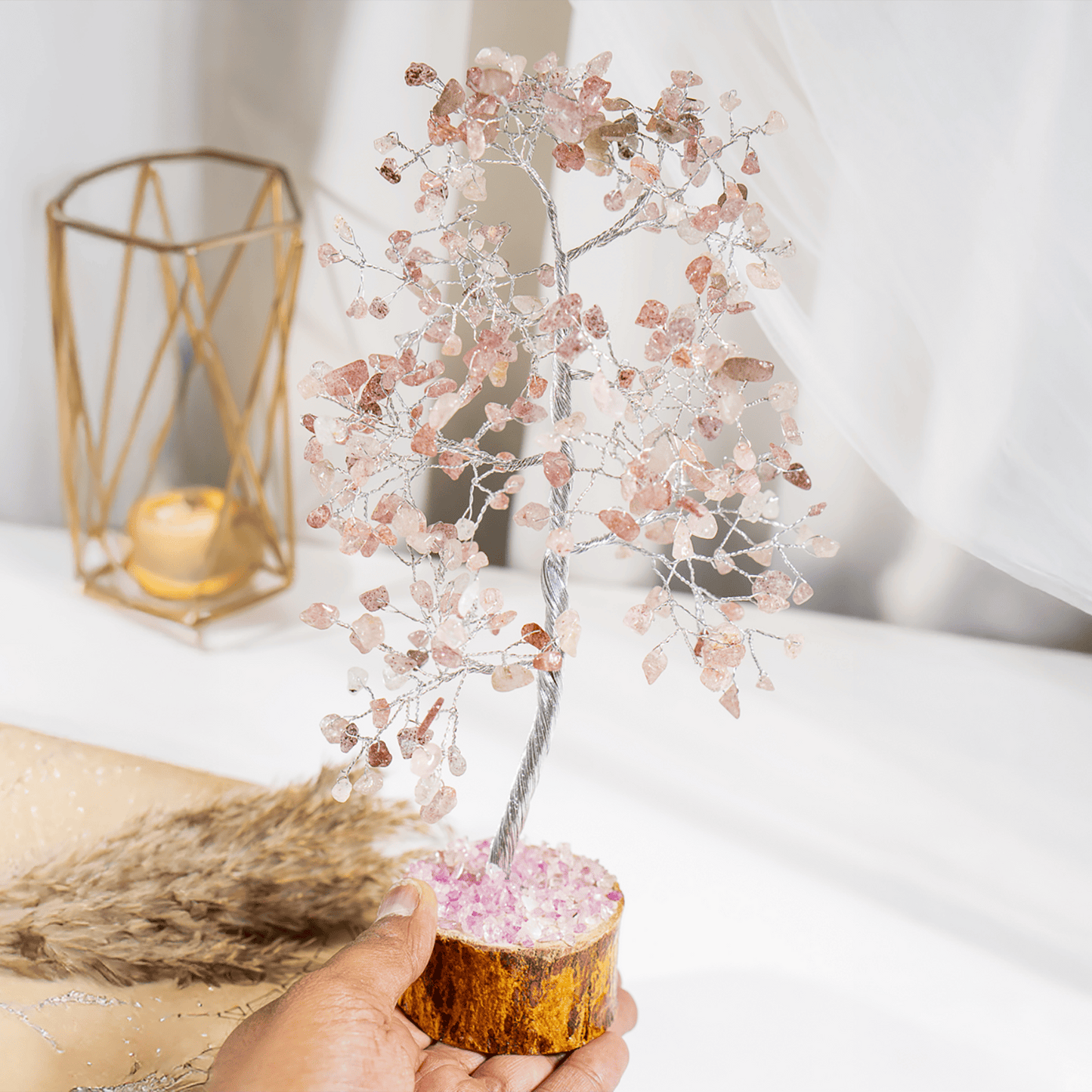 Strawberry Quartz Crystal Tree With 300 Natural Crystal Chips