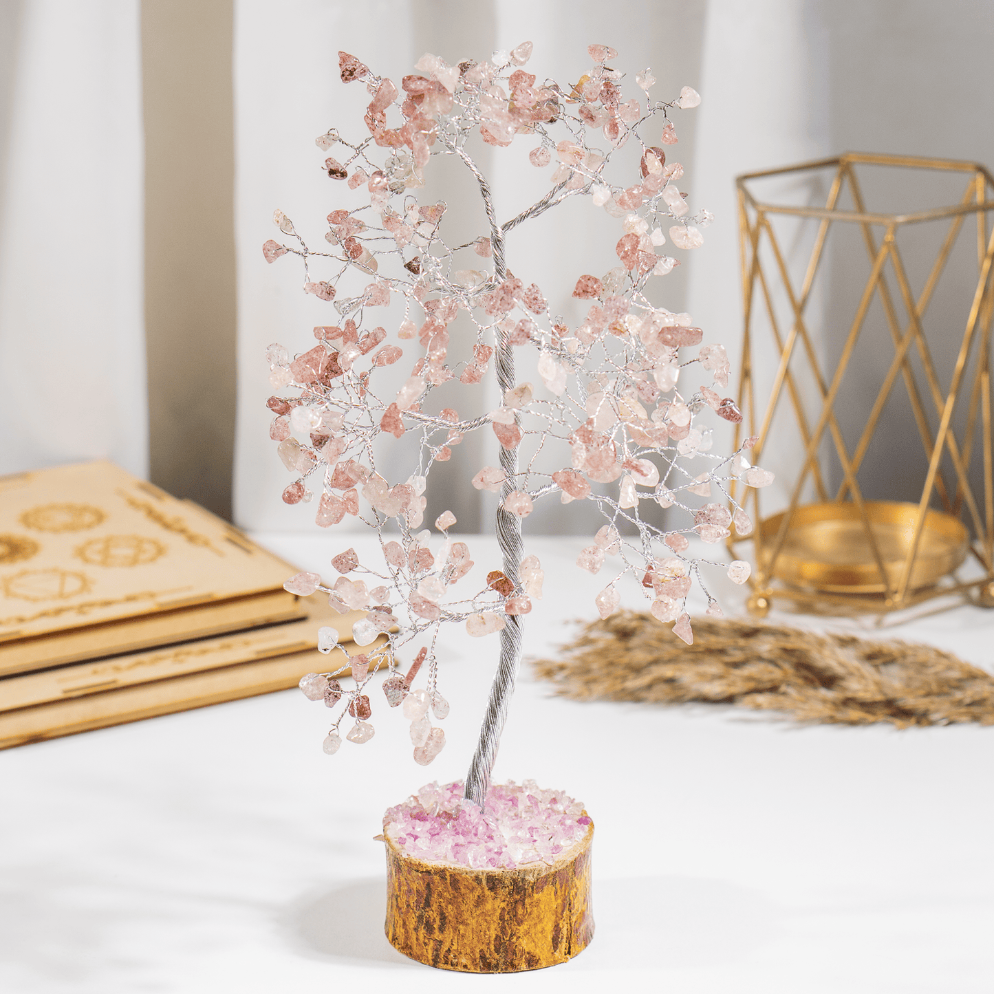 Strawberry Quartz Crystal Tree With 300 Natural Crystal Chips