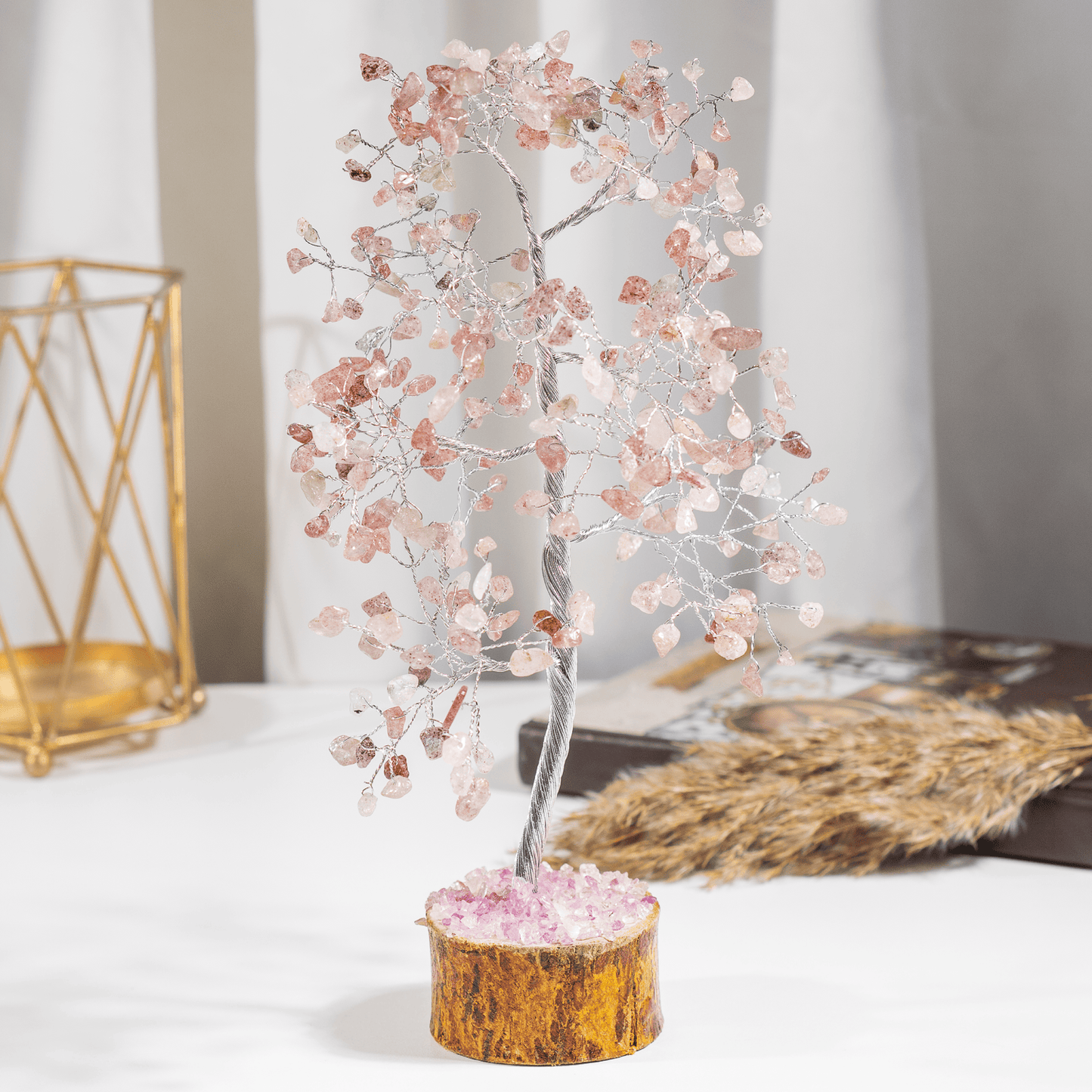 Strawberry Quartz Crystal Tree With 300 Natural Crystal Chips