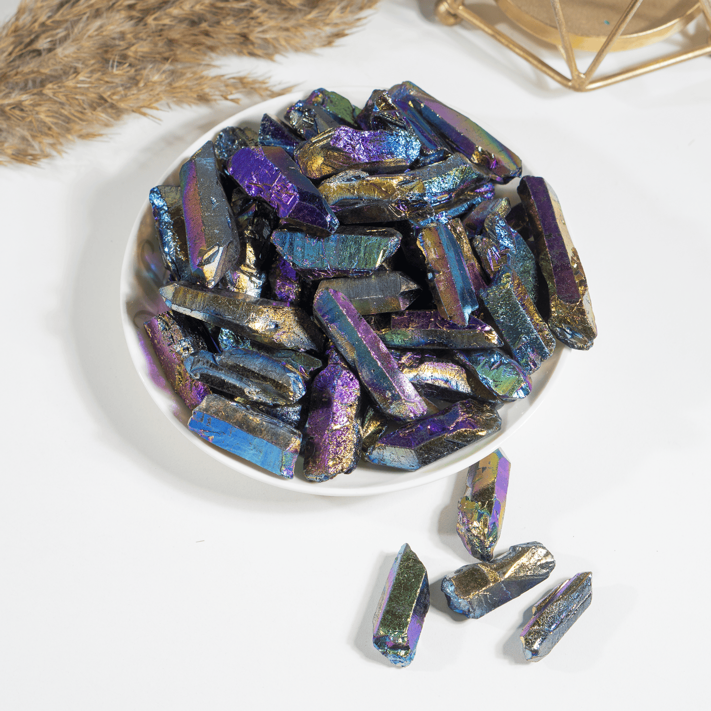 Titanium Aura Quartz Points – Raw Aura Quartz Crystal Points, Natural Titanium Quartz Healing Crystals