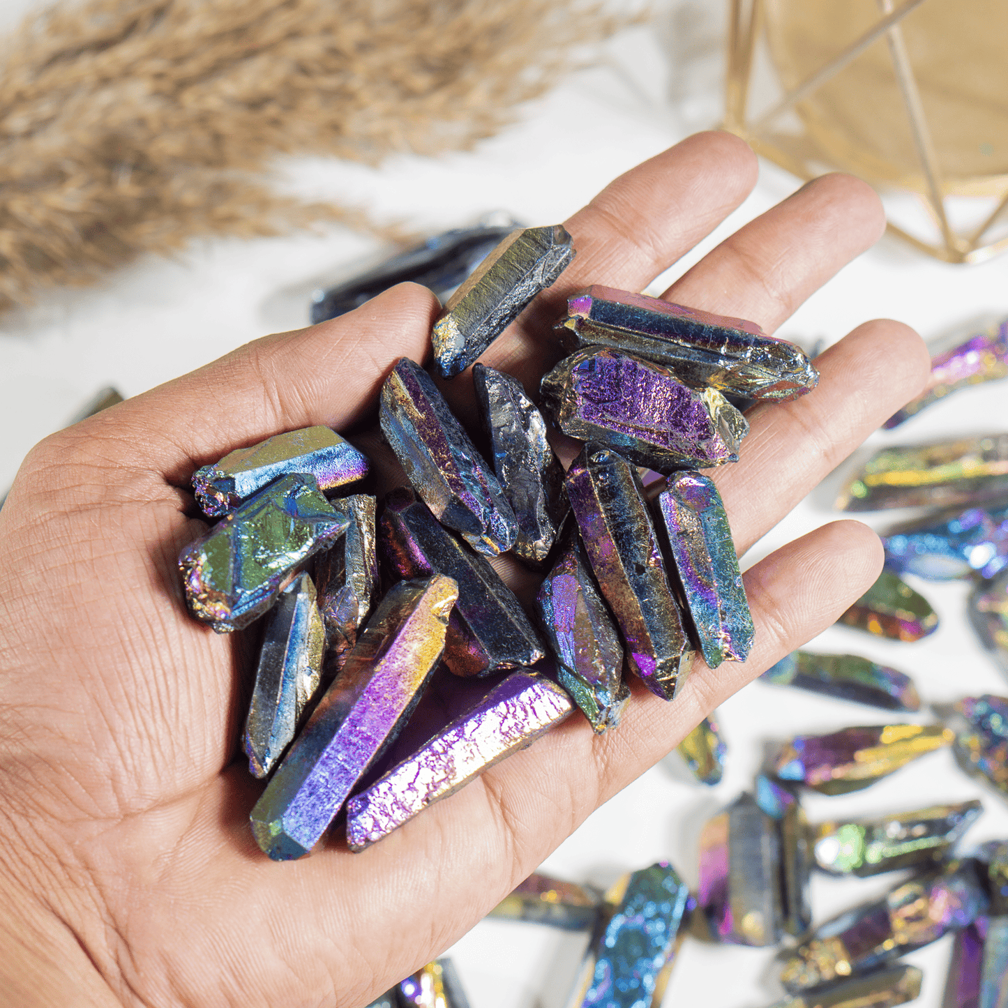 Titanium Aura Quartz Points – Raw Aura Quartz Crystal Points, Natural Titanium Quartz Healing Crystals