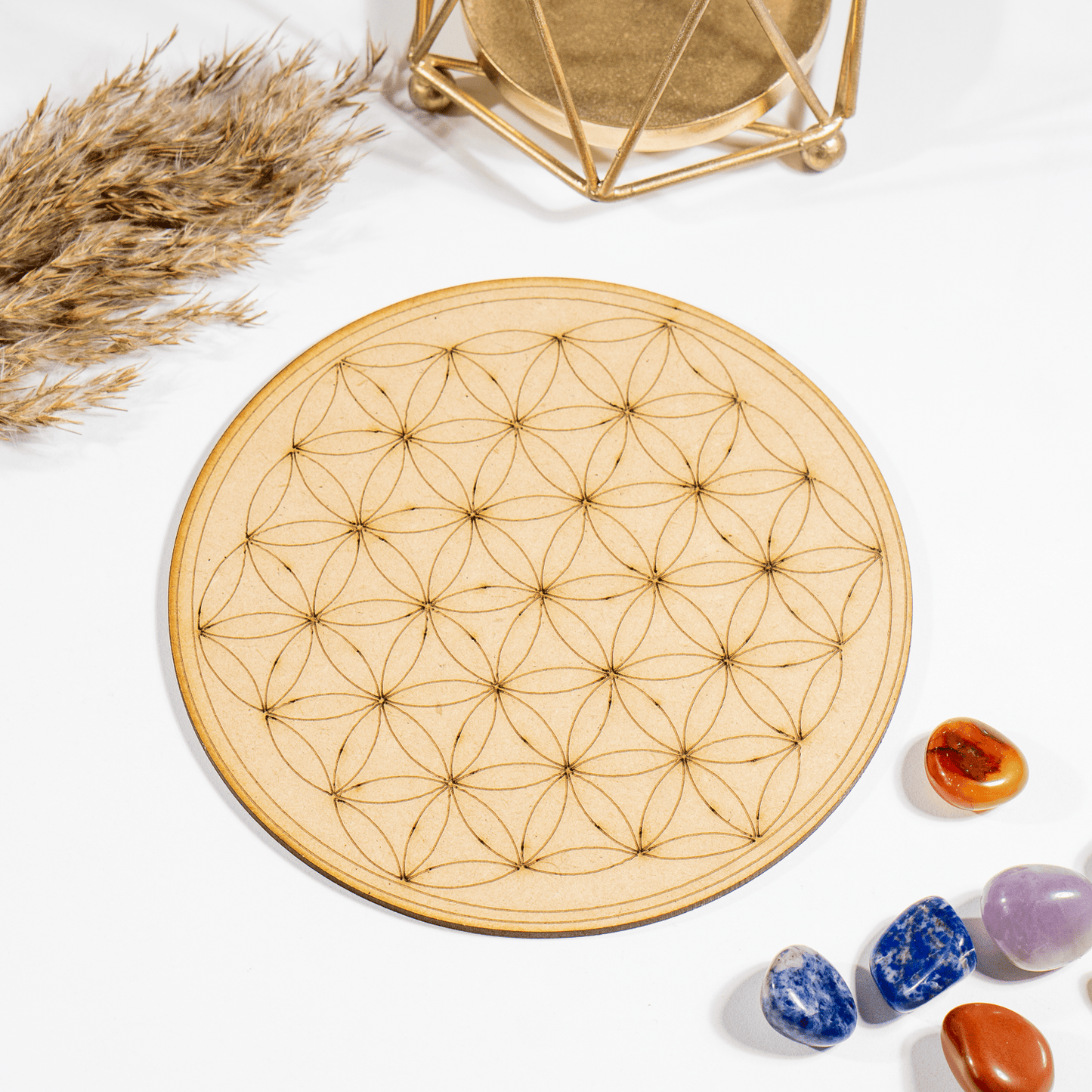 6" Wooden Tree of Life Crystal Grid Plate