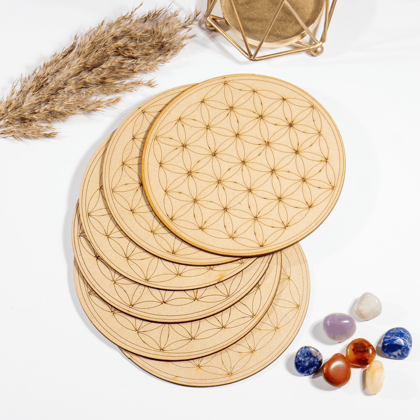 6" Wooden Tree of Life Crystal Grid Plate