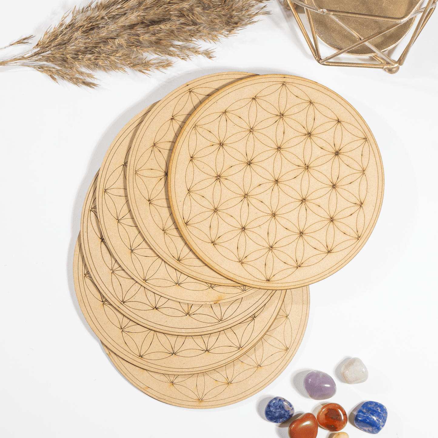 6" Wooden Tree of Life Crystal Grid Plate