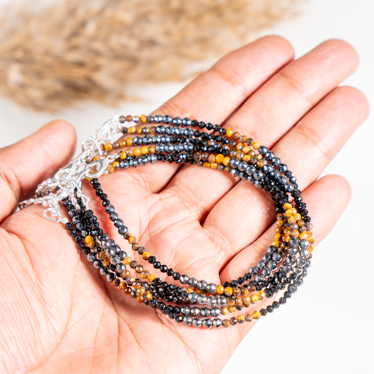 Triple Protection Crystal Anklet | Natural Healing Crystal Anklet | Energy Protection & Spiritual Jewelry