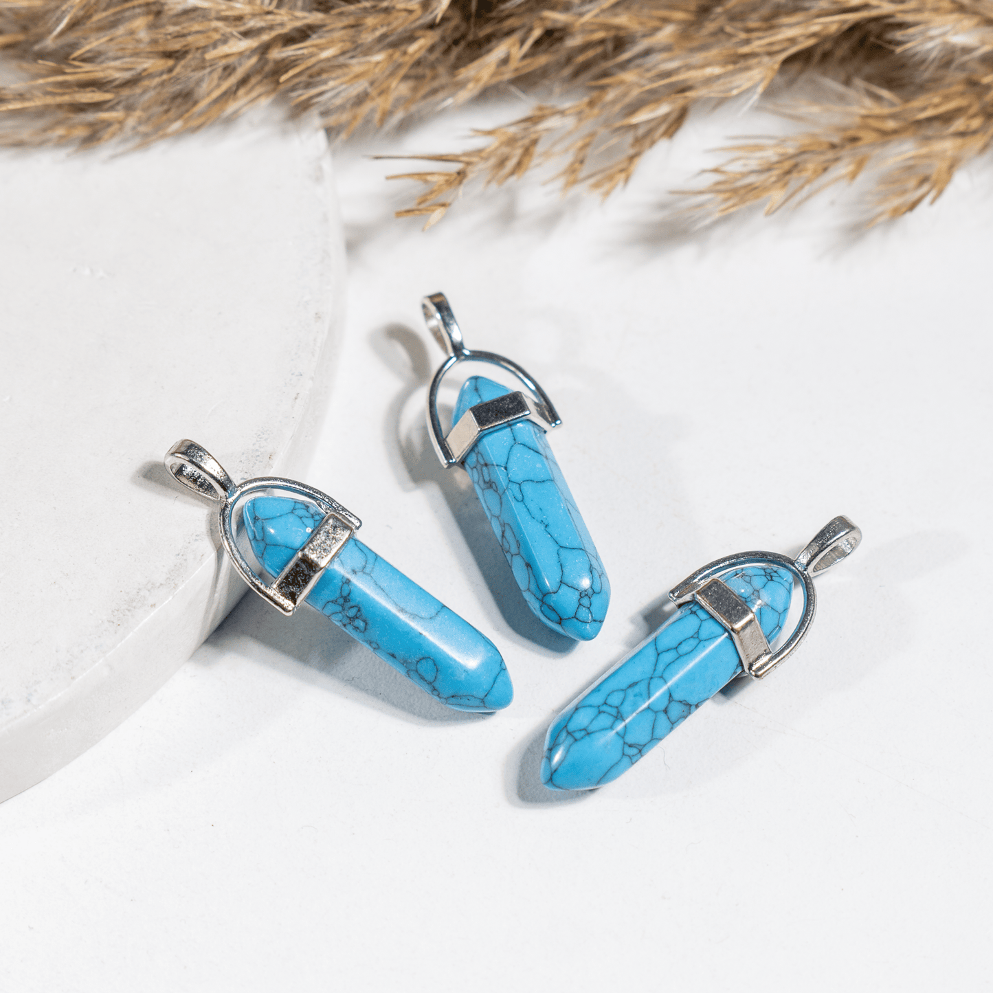 Turquoise Howlite Crystal Pendant | Double Terminated Crystal Point | Natural Gemstone Jewelry | Pendant Necklace