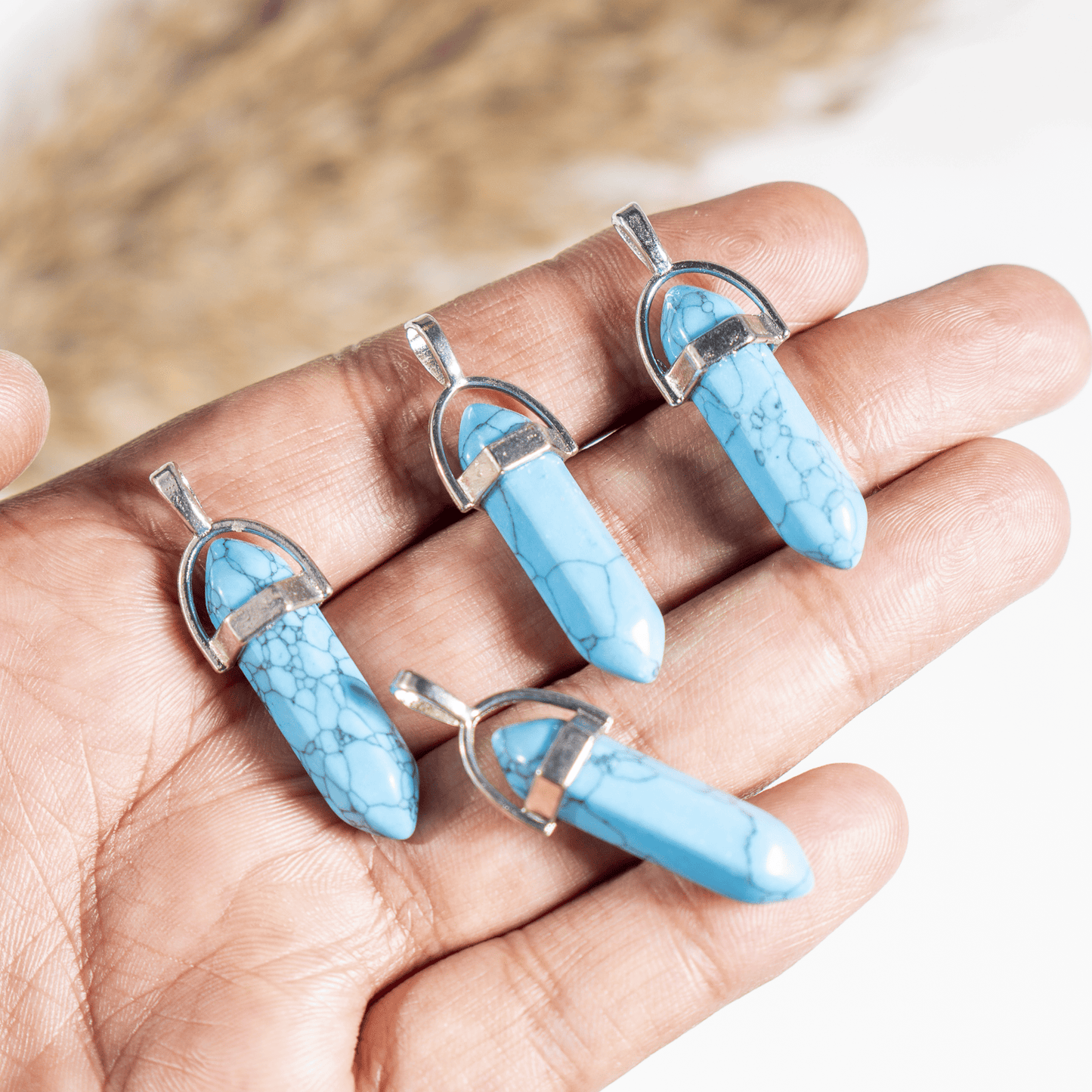 Turquoise Howlite Crystal Pendant | Double Terminated Crystal Point | Natural Gemstone Jewelry | Pendant Necklace