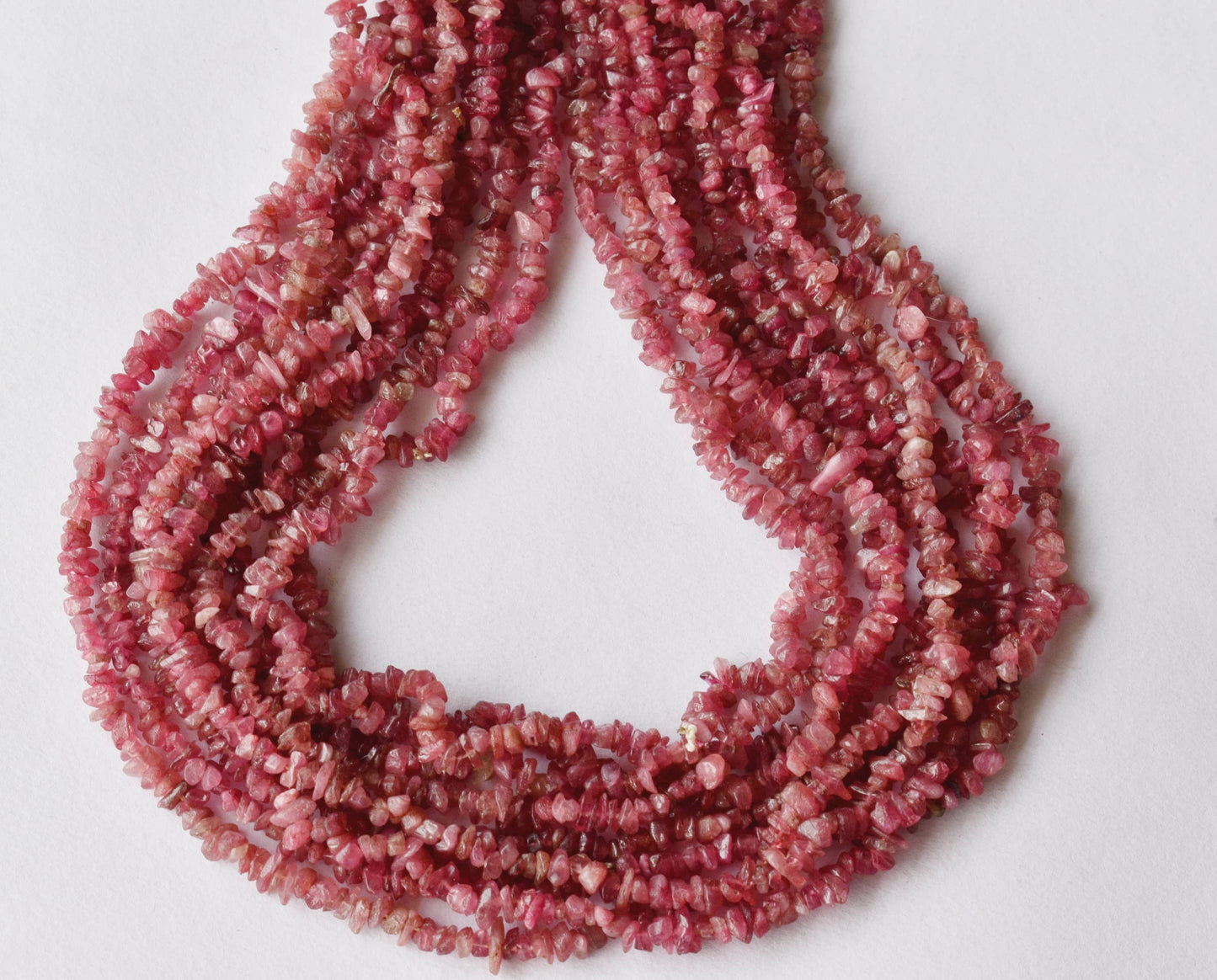 Uncut Pink Tourmaline Crystal Chip Beads