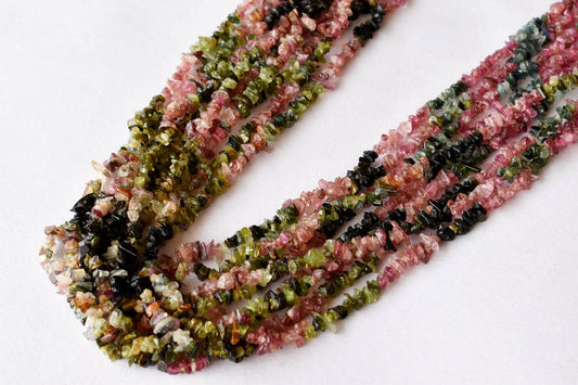Uncut Watermelon Tourmaline Crystal Chip Beads