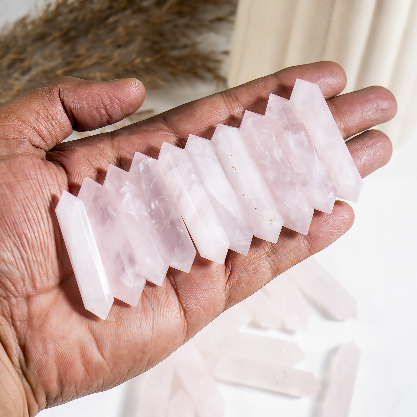 Rose Quartz Double Terminated Crystal Point Pencils