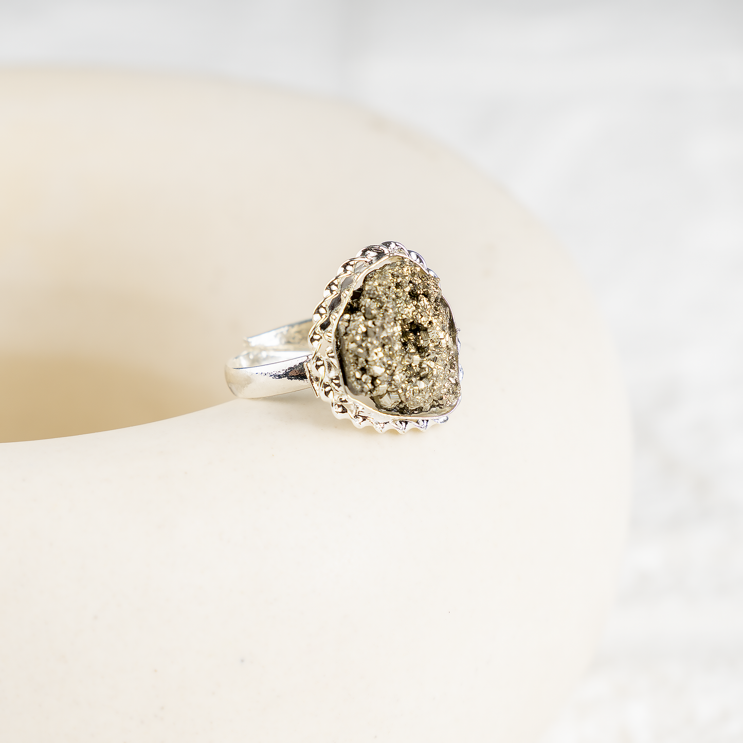 Pyrite Crystal Ring | Adjustable Gemstone Ring | Natural Healing Crystal Jewelry | Boho Spiritual Ring | Positive Energy & Protection Jewelry