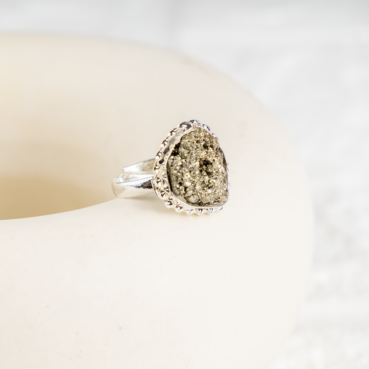 Pyrite Crystal Ring | Adjustable Gemstone Ring | Natural Healing Crystal Jewelry | Boho Spiritual Ring | Positive Energy & Protection Jewelry