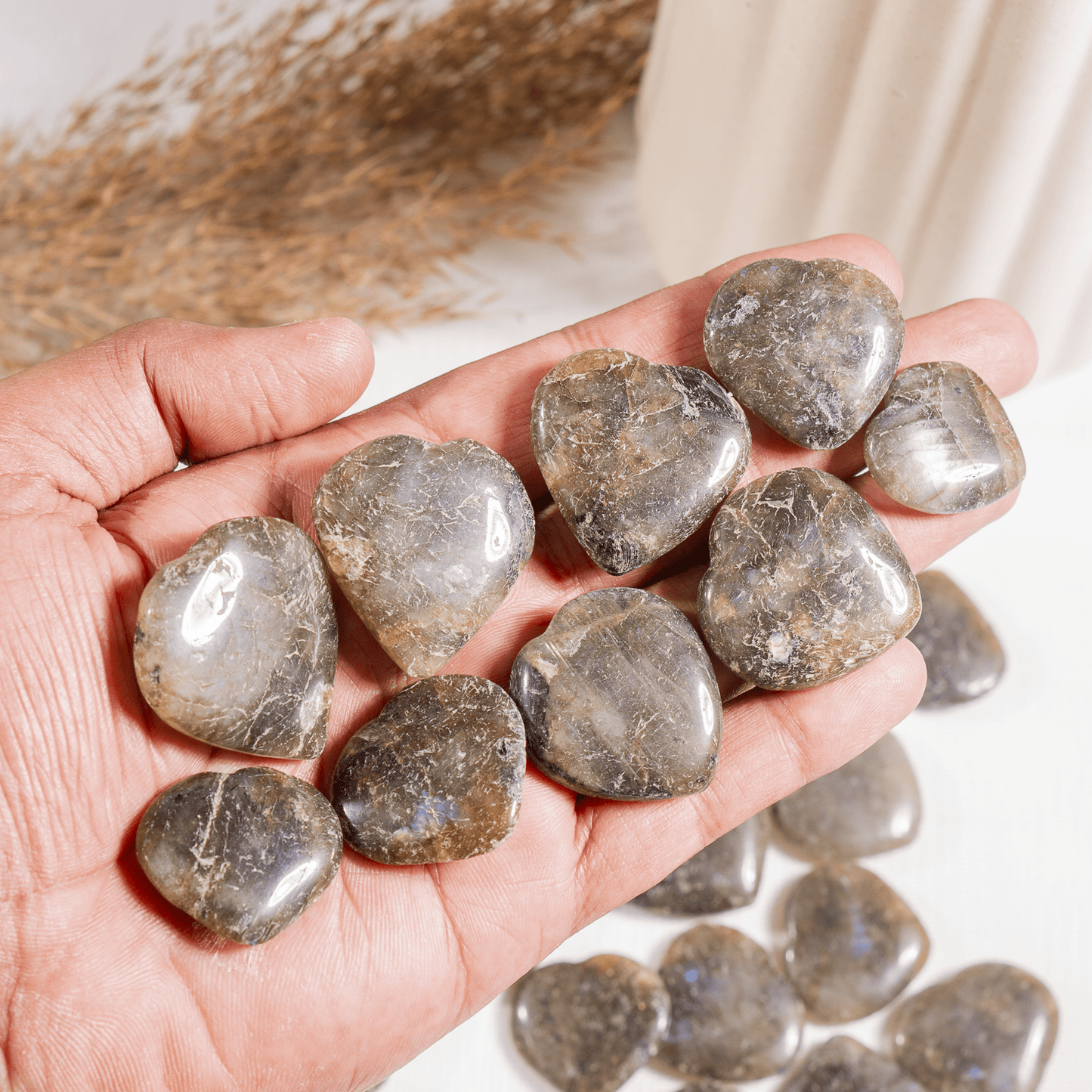 Labradorite Heart Crystal, Puffy Mini 1 Inch Pocket Crystal Heart
