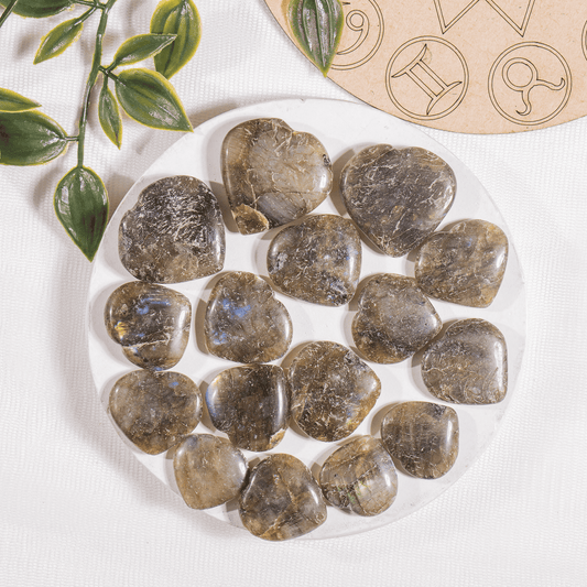 Labradorite Heart Crystal, Puffy Mini 1 Inch Pocket Crystal Heart
