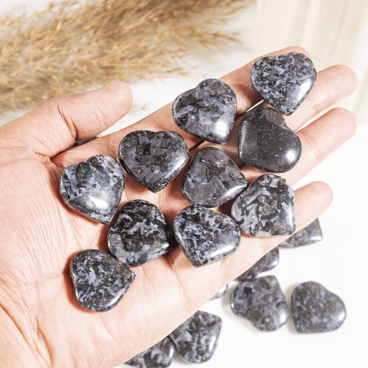 Indigo Gabro Heart Crystal, Puffy Mini 1 Inch Pocket Crystal Heart