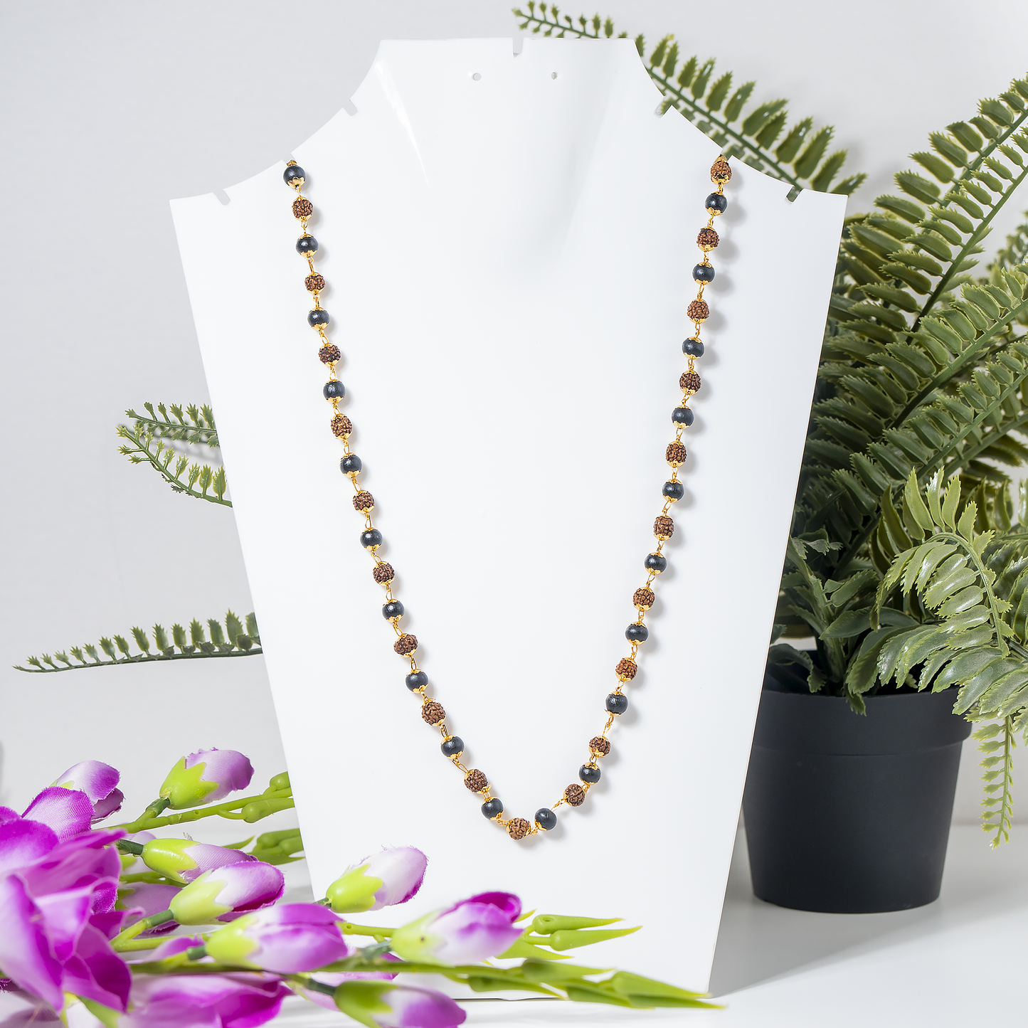 Karungali Rudraksha Mala | Ebony Wood & Rudraksha Prayer Beads | Spiritual Protection Mala