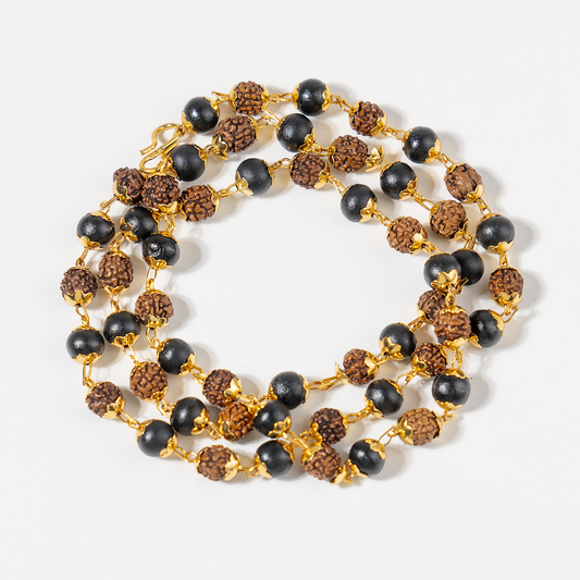 Karungali Rudraksha Mala | Ebony Wood & Rudraksha Prayer Beads | Spiritual Protection Mala