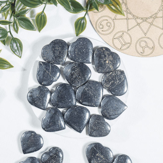 Hematite Heart Crystal, Puffy Mini 1 Inch Pocket Crystal Heart