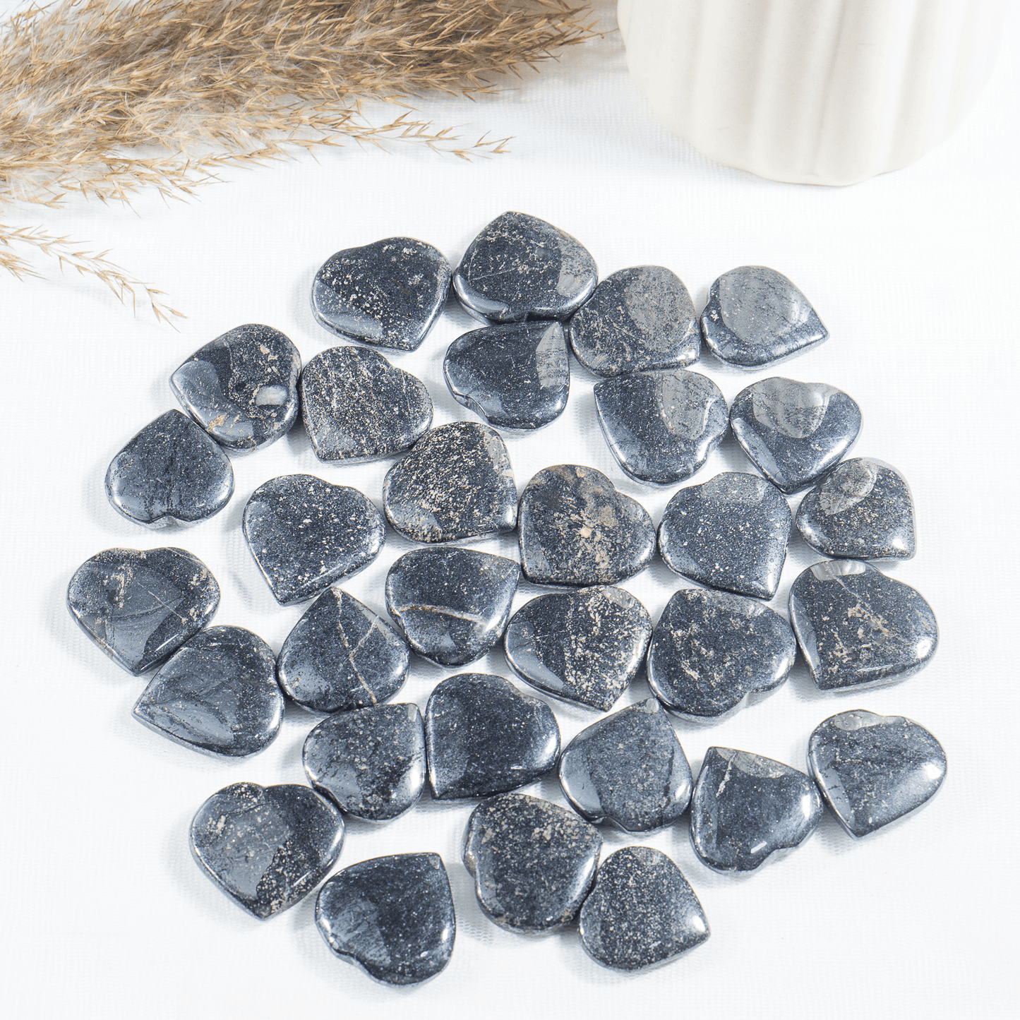 Hematite Heart Crystal, Puffy Mini 1 Inch Pocket Crystal Heart
