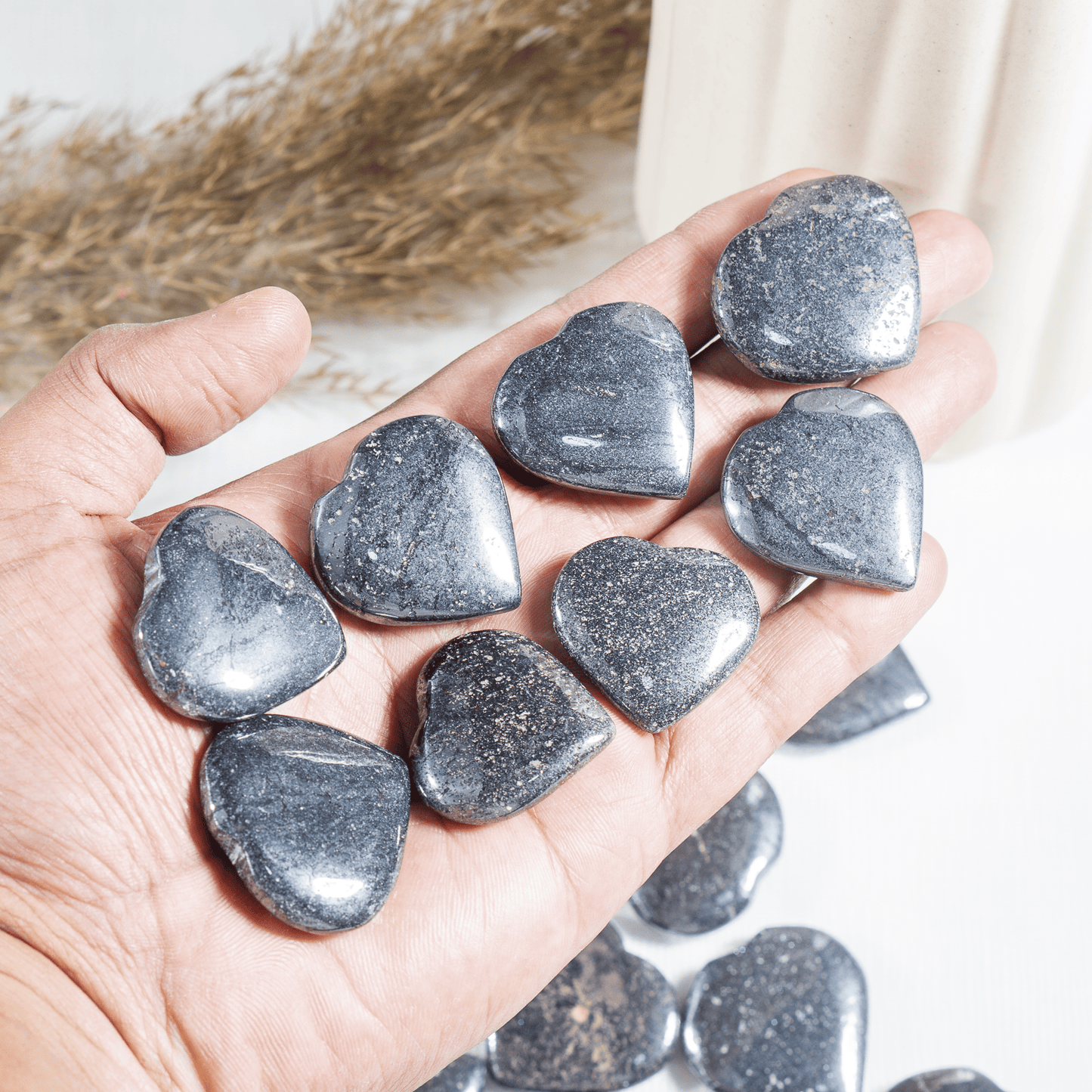 Hematite Heart Crystal, Puffy Mini 1 Inch Pocket Crystal Heart