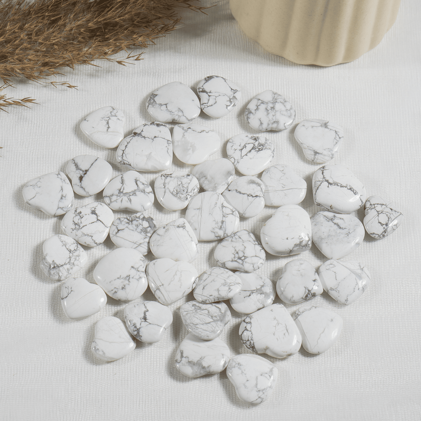 Howlite Heart Crystal, Puffy Mini 1 Inch Pocket Crystal Heart.