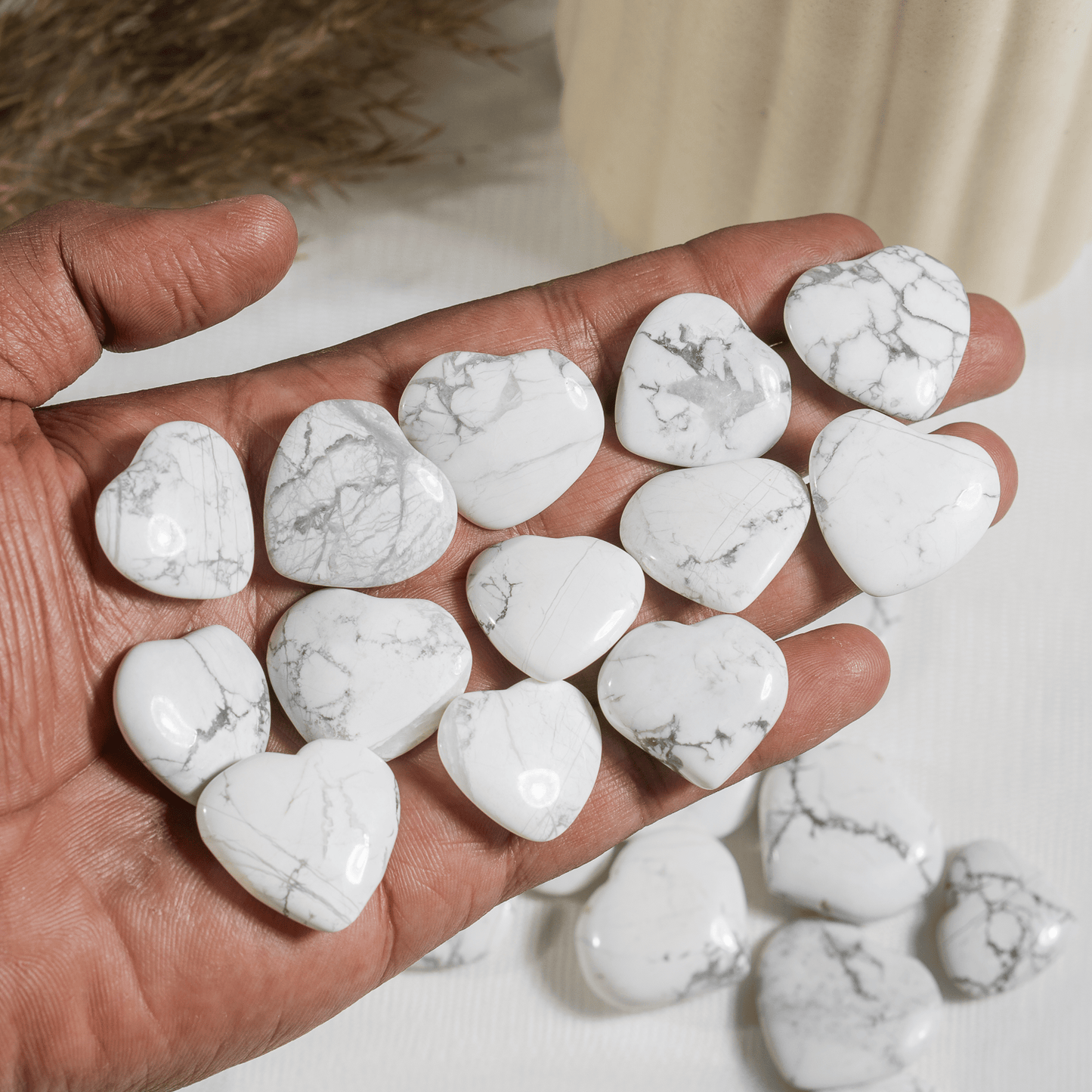 Howlite Heart Crystal, Puffy Mini 1 Inch Pocket Crystal Heart.
