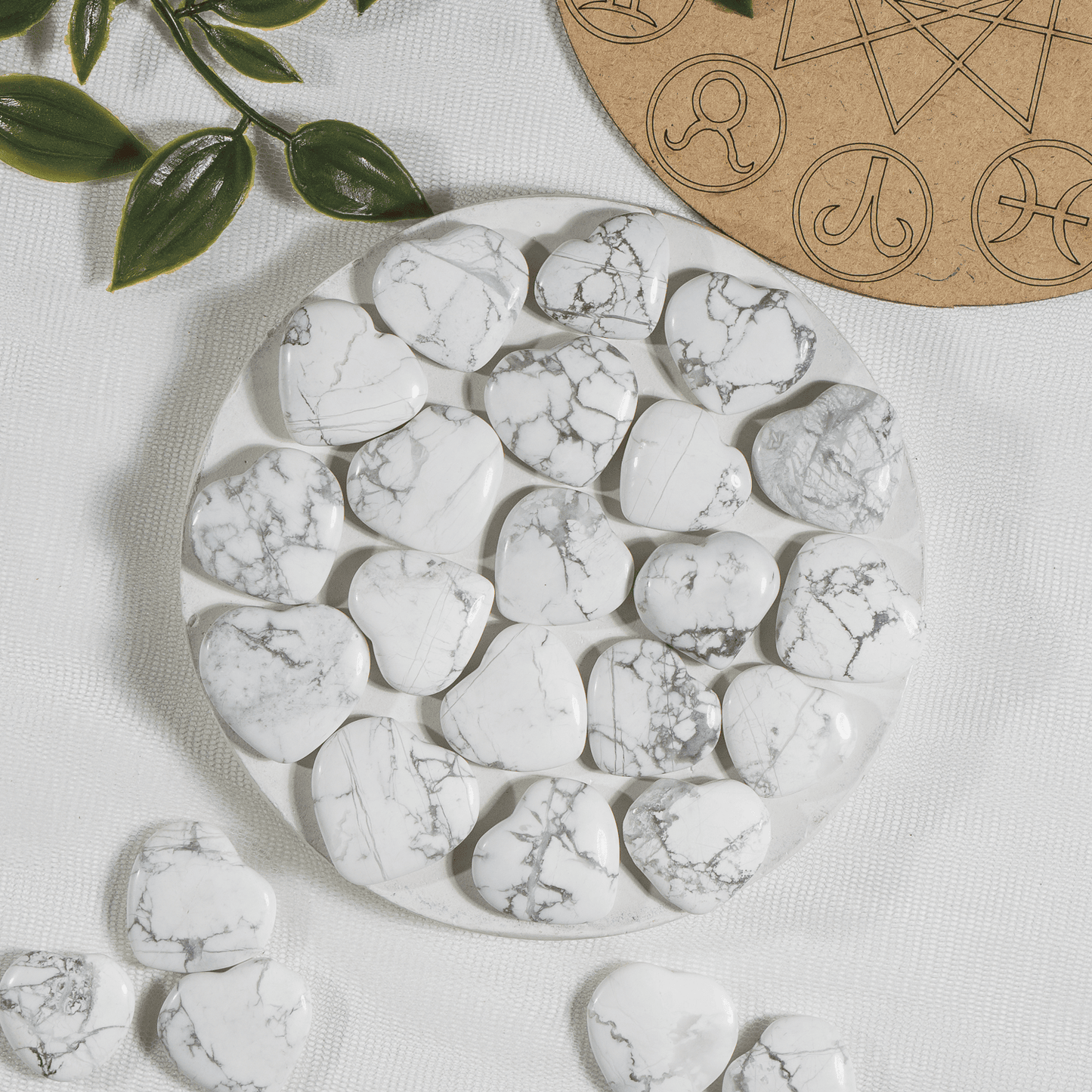 Howlite Heart Crystal, Puffy Mini 1 Inch Pocket Crystal Heart.