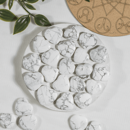 Howlite Heart Crystal, Puffy Mini 1 Inch Pocket Crystal Heart.