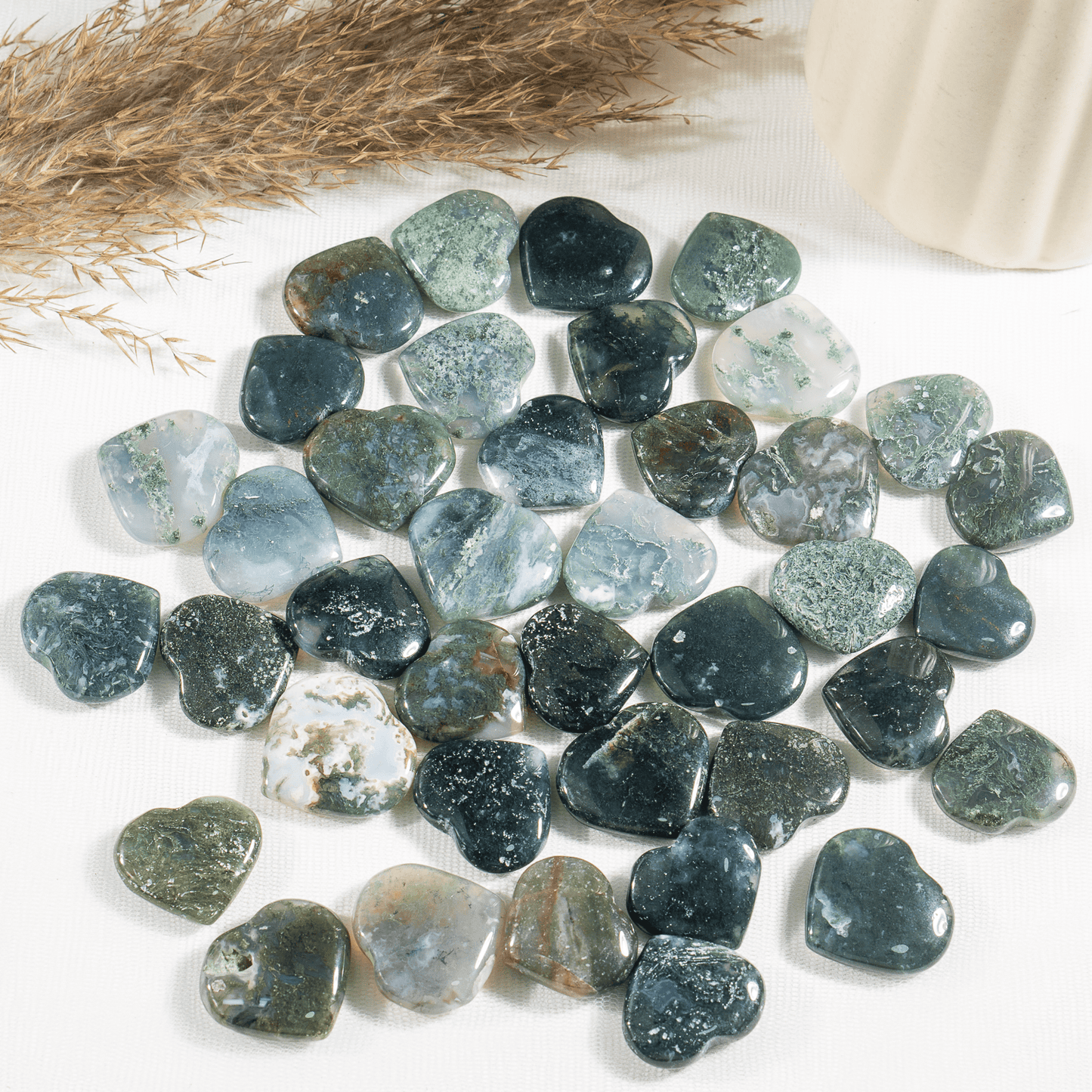 Moss Agate Mini  Pocket Crystal Heart (1 inch)