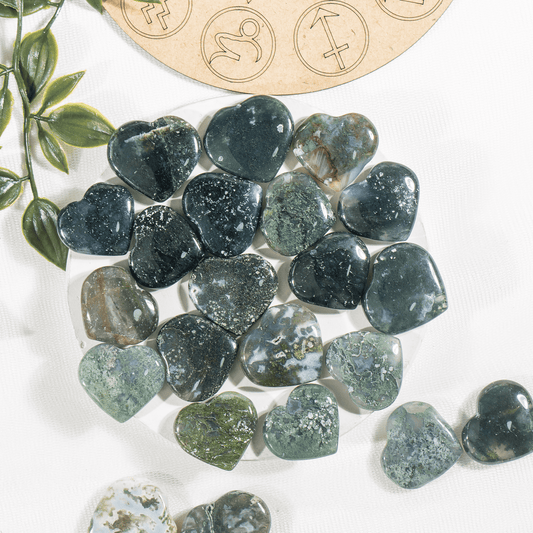 Moss Agate Mini  Pocket Crystal Heart (1 inch)