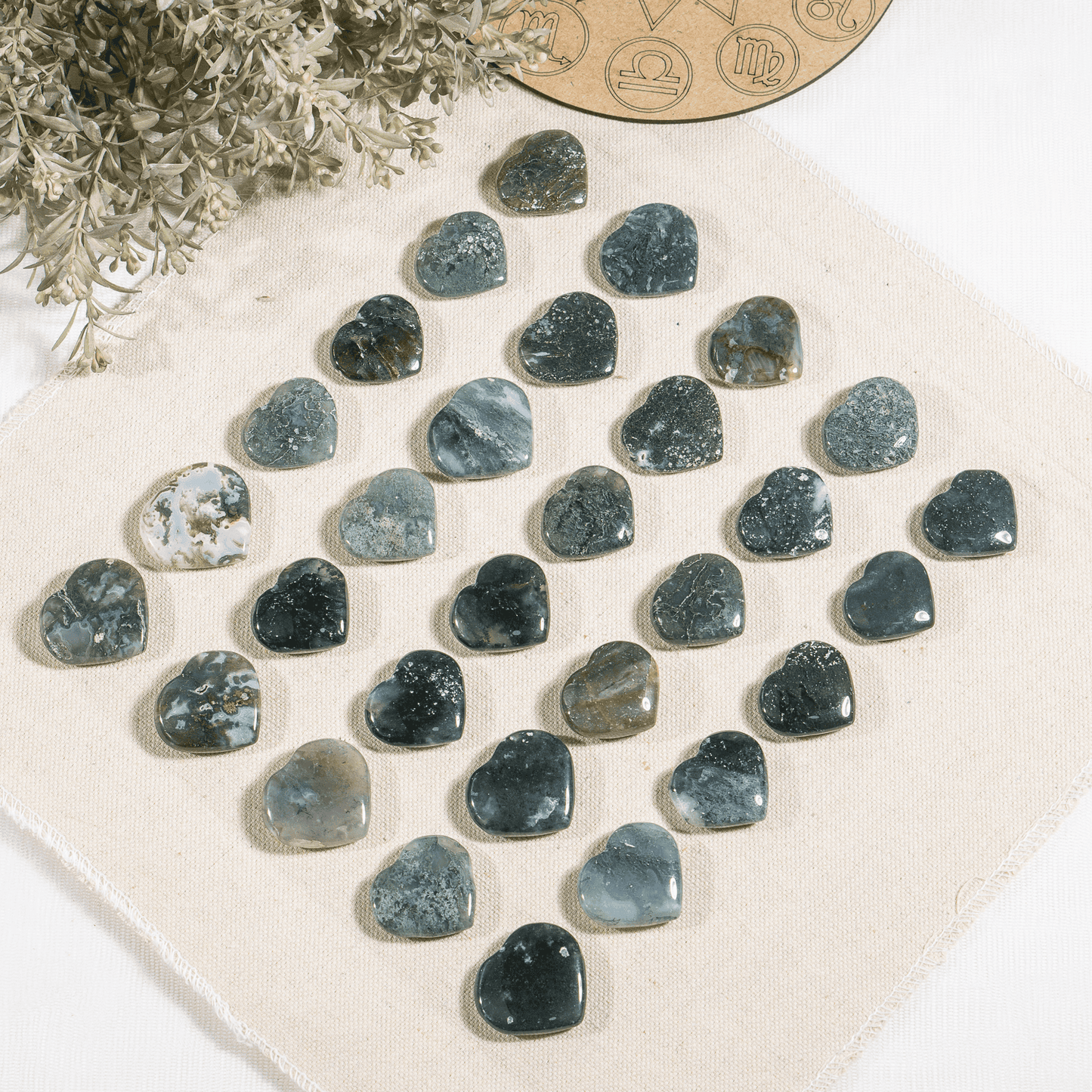 Moss Agate Mini  Pocket Crystal Heart (1 inch)
