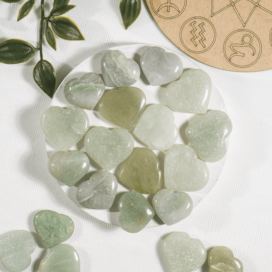 Green Aventurine Heart Crystal, Puffy Mini 1 Inch Pocket Crystal Heart