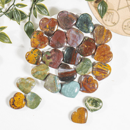Fancy Jasper Heart Crystal, Puffy Mini 1 Inch Pocket Crystal Heart
