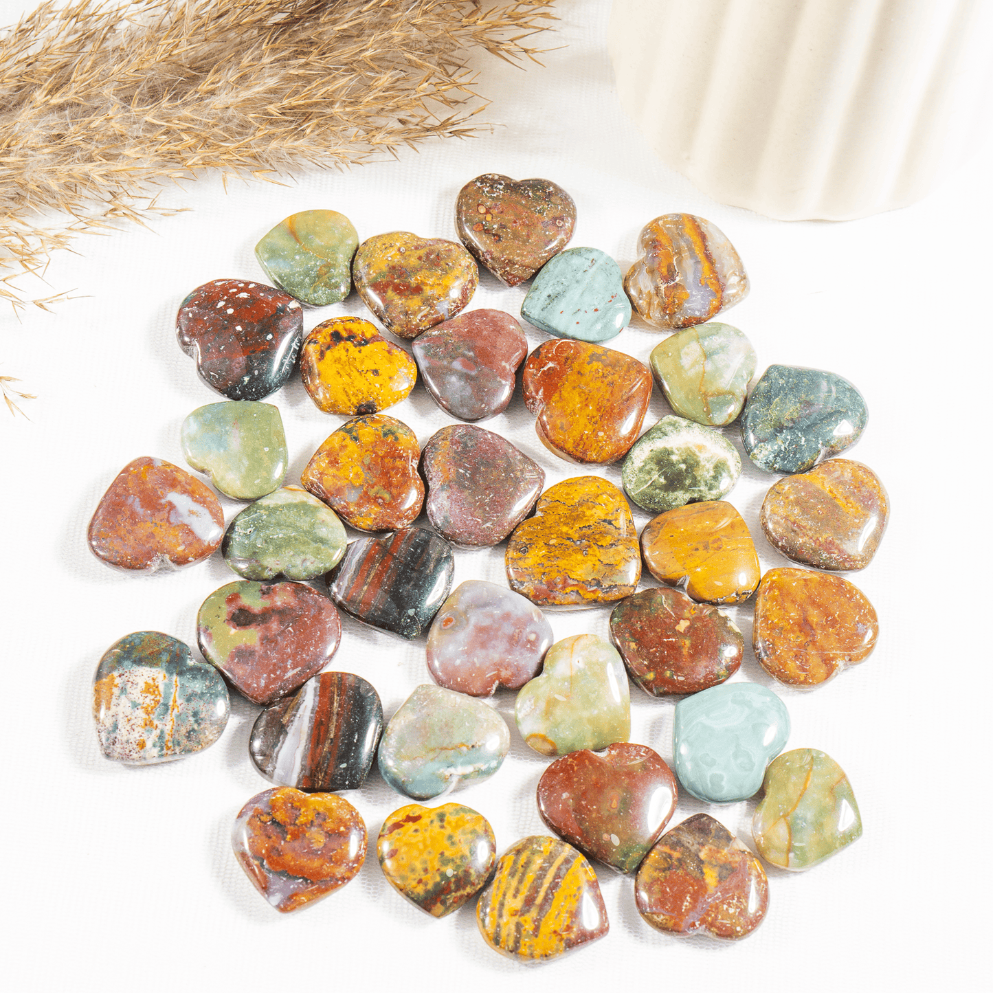 Fancy Jasper Heart Crystal, Puffy Mini 1 Inch Pocket Crystal Heart