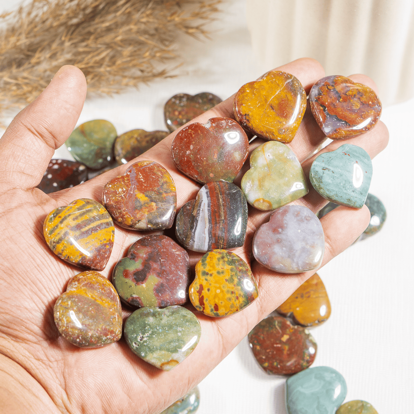 Fancy Jasper Heart Crystal, Puffy Mini 1 Inch Pocket Crystal Heart