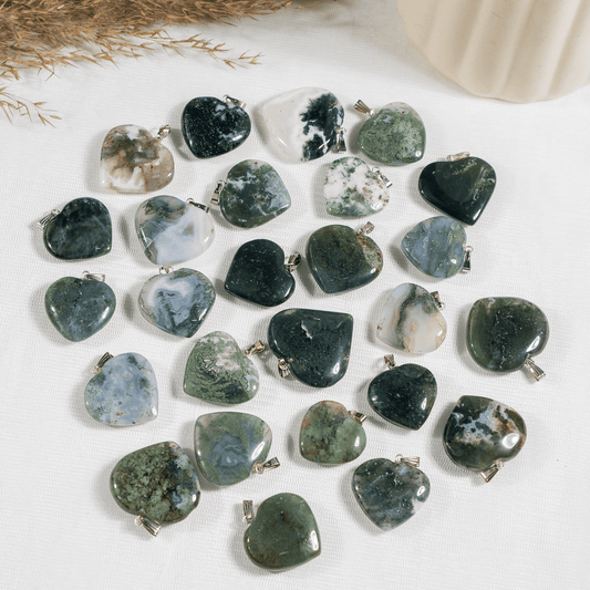 Moss Agate Crystal Heart Pendant