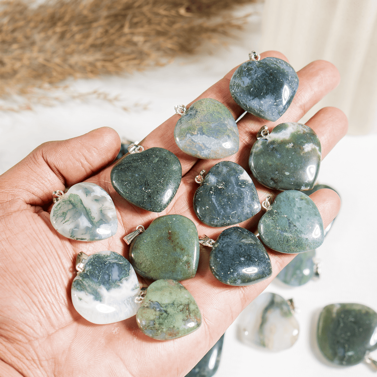 Moss Agate Crystal Heart Pendant