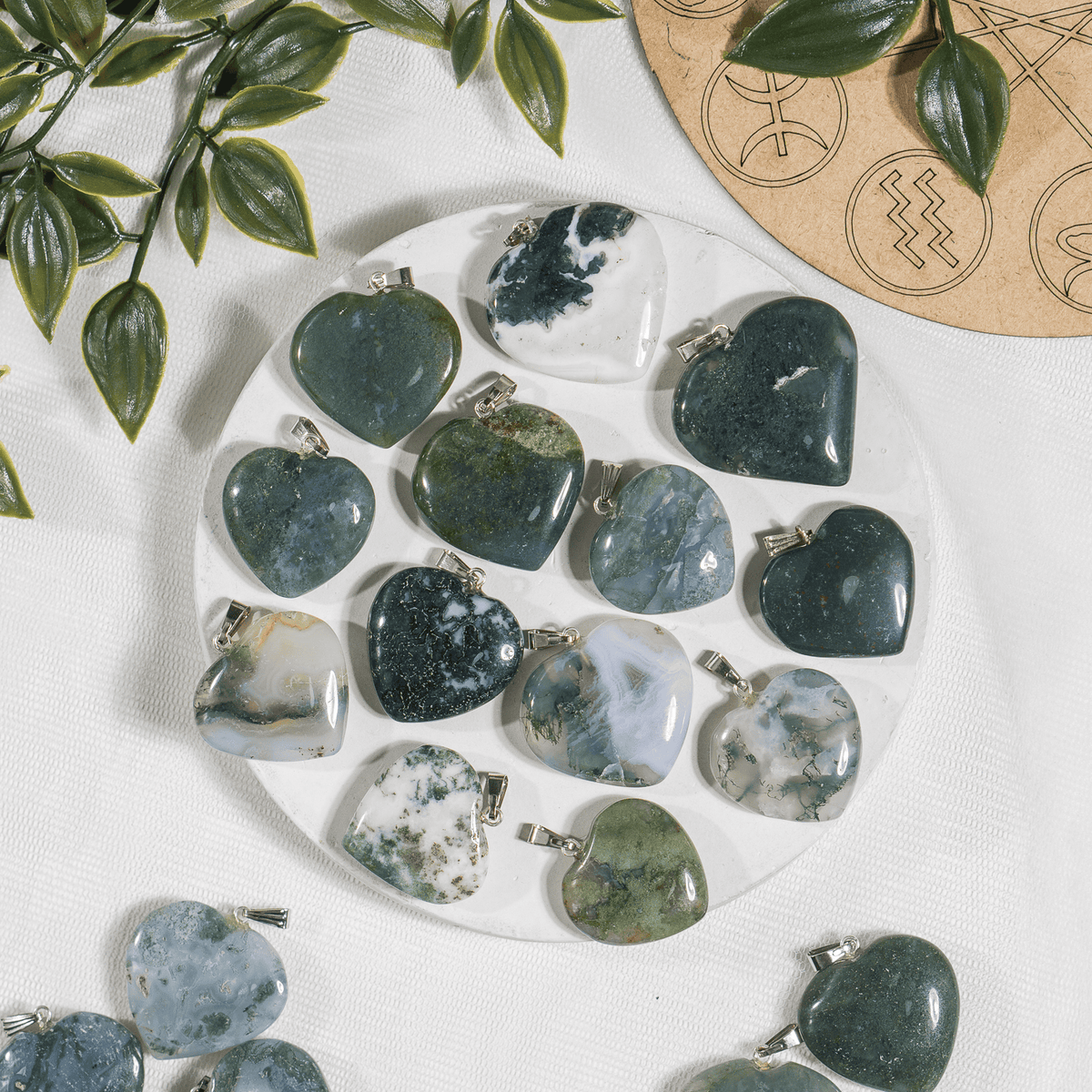 Moss Agate Crystal Heart Pendant