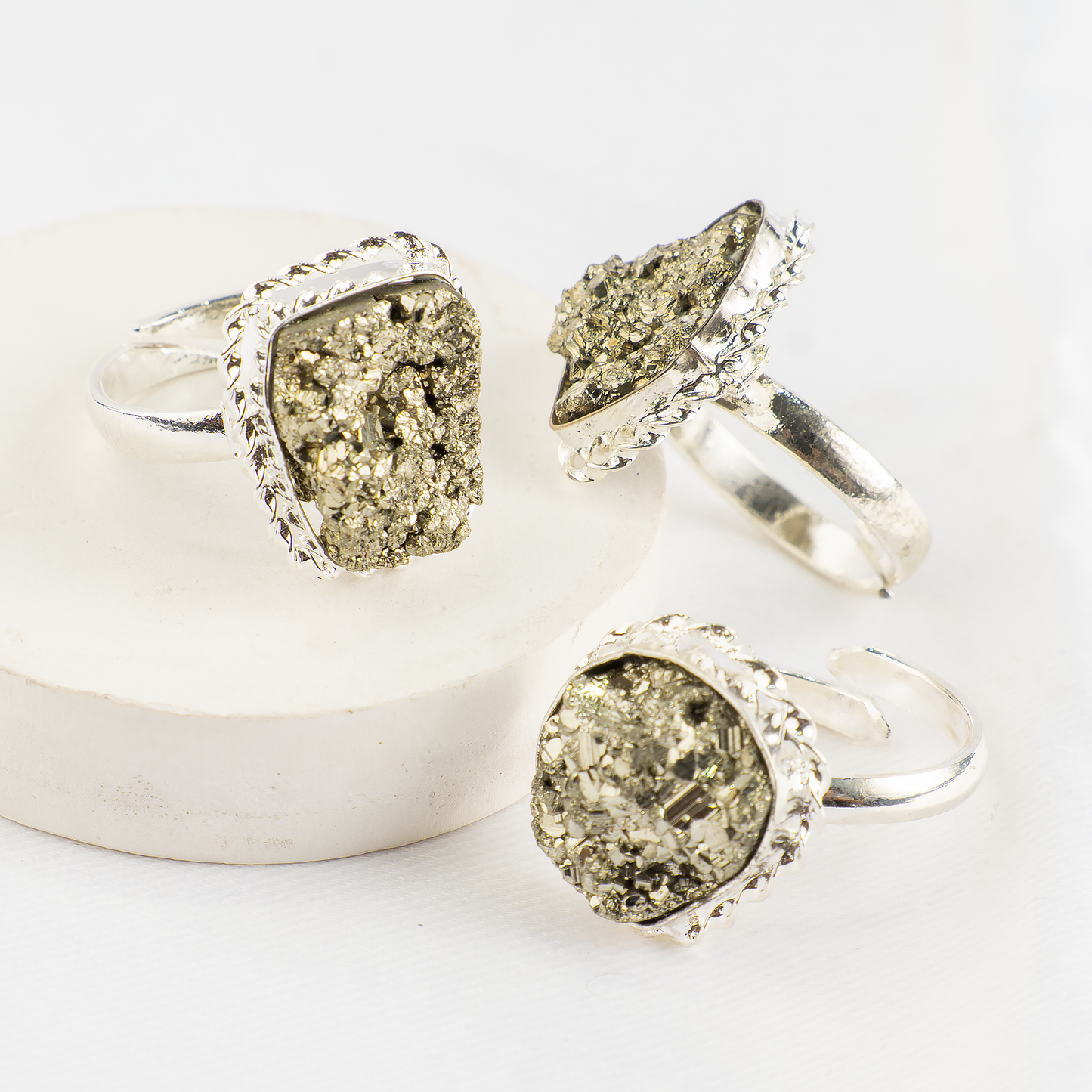 Pyrite Crystal Ring | Adjustable Gemstone Ring | Natural Healing Crystal Jewelry | Boho Spiritual Ring | Positive Energy & Protection Jewelry