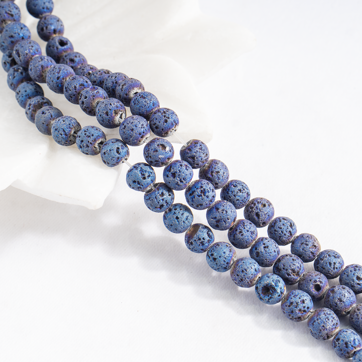 Blue Titanium Lava Beads | 8mm Volcanic Stone Beads | Diffuser Jewelry Beads