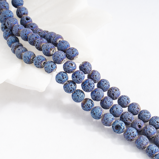 Blue Titanium Lava Beads | 8mm Volcanic Stone Beads | Diffuser Jewelry Beads