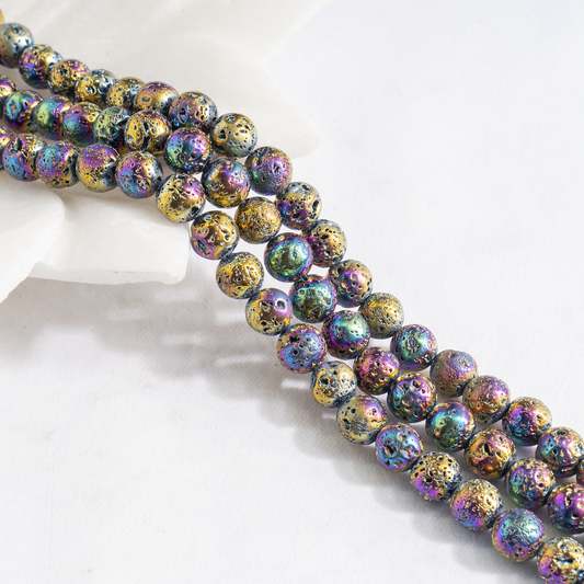 Aura Quartz Titanium Lava Beads | Natural Lava Stone & Volcanic Stone Beads